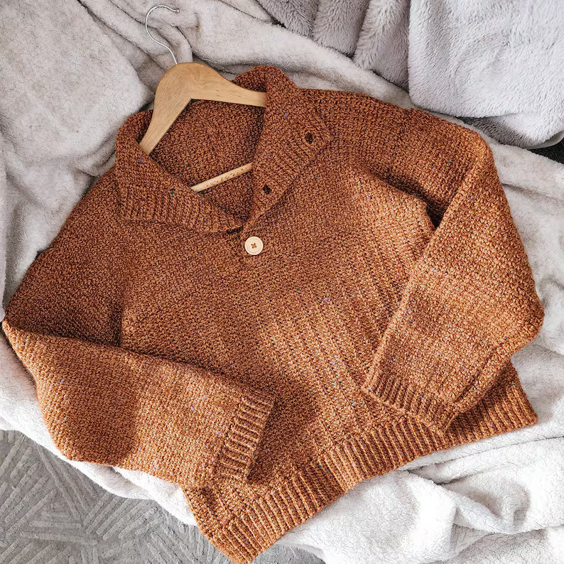 Button Henley Sweater Crochet Pattern