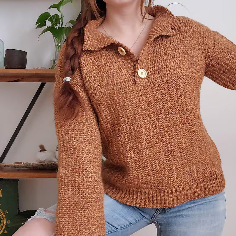 Button Henley Sweater Crochet Pattern