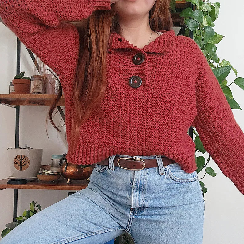 Button Henley Sweater Crochet Pattern