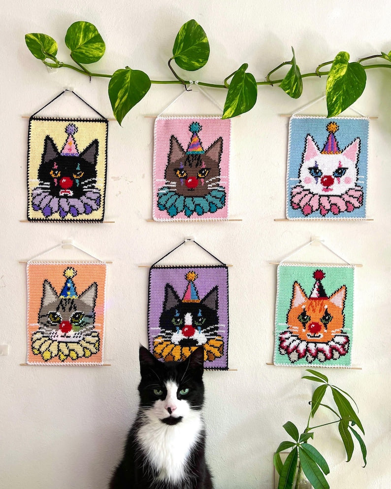 6 Clown Cats Tapestry Crochet Pattern