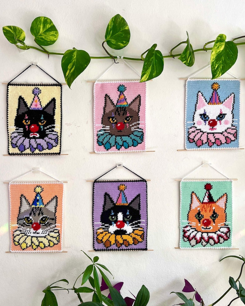 6 Clown Cats Tapestry Crochet Pattern