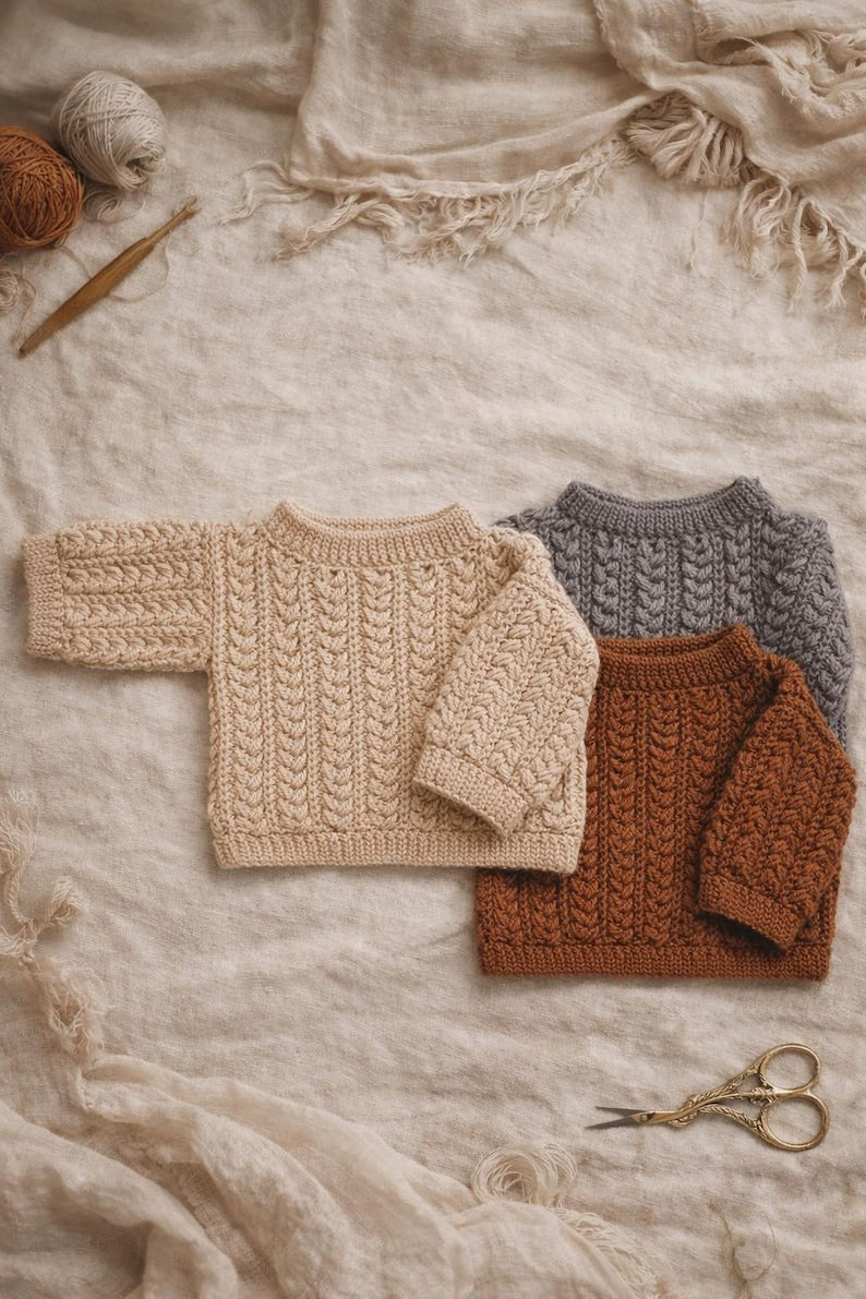 Baby Cable Sweater Crochet Pattern